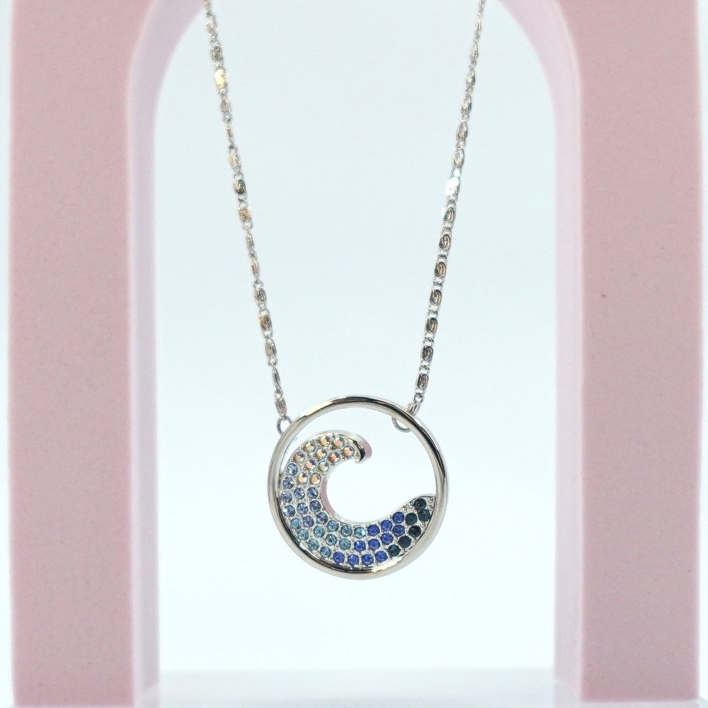 Touchstone Crystal by Swarovski Necklace Aquamarine Catch a Wave‎ Silver Tone